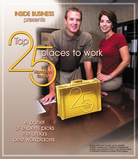 Photo of two members of the Russell's team with "Top 25 Places to Work" text overlaid